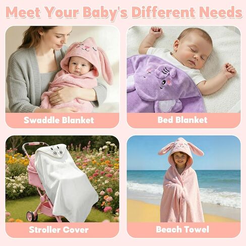 CandyHome 9 PCS Baby Bath Towels for Infants Toddlers, 3 PCS Animal Hooded Baby Towels & 6 PCS Washcloths Set, Ultra Absorbent Soft Cute Newborn Bath Essentials Gifts for Boys & Girls in Saudi Arabia
