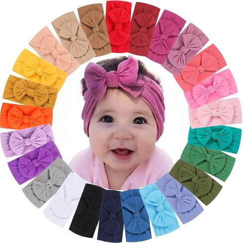 ALinmo 25PCS Baby Nylon Headbands Soft Baby Headbands with Hair Bows | Soft Stretchy Hairbands Hair Bow Elastics for Newborn Baby Girls Infants Toddlers Kids in Saudi Arabia