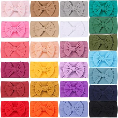 ALinmo 25PCS Baby Nylon Headbands Soft Baby Headbands with Hair Bows | Soft Stretchy Hairbands Hair Bow Elastics for Newborn Baby Girls Infants Toddlers Kids in Saudi Arabia