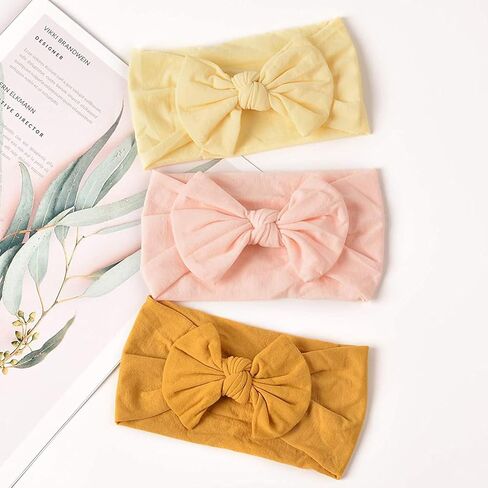 ALinmo 25PCS Baby Nylon Headbands Soft Baby Headbands with Hair Bows | Soft Stretchy Hairbands Hair Bow Elastics for Newborn Baby Girls Infants Toddlers Kids in Saudi Arabia