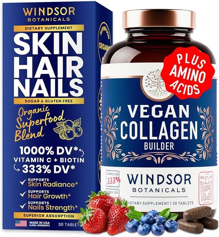 Vegan Collagen Builder Liquid Supplement - Collagen Booster with Vitamin C, Biotin, Hyaluronic Acid & Amino Acids - Vegetarian Collagen for Women, Organic Fruit & Vegetable Blend - 60ml, 30 Day in Saudi Arabia