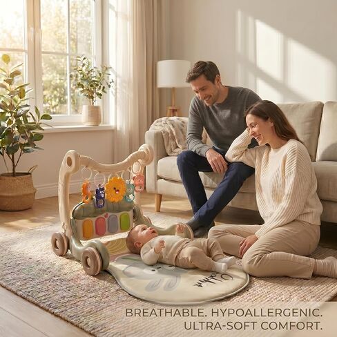Baby Walker with Tummy Time Mat and Stroller Toys-Sit-to-Stand Walker for Baby Development-Ideal Baby Push Walker and 6-Month-Old Baby Must-Haves-Fun Learning Playtime in Saudi Arabia