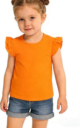 Toddler Girl Shirts Ruffle Sleeves Soft Cotton Tops Baby Tee Casual Plain Girls Tshirts Kids Clothes 2-5T in Kuwait