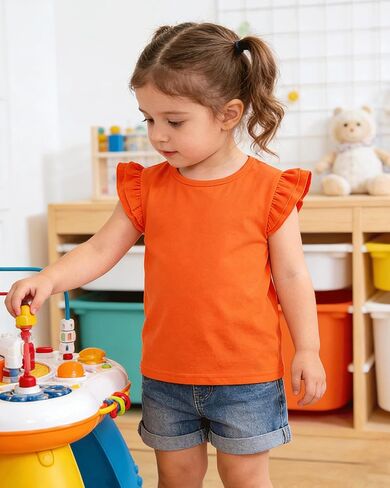 Toddler Girl Shirts Ruffle Sleeves Soft Cotton Tops Baby Tee Casual Plain Girls Tshirts Kids Clothes 2-5T in Kuwait