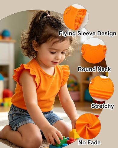 Toddler Girl Shirts Ruffle Sleeves Soft Cotton Tops Baby Tee Casual Plain Girls Tshirts Kids Clothes 2-5T in Kuwait