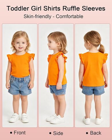 Toddler Girl Shirts Ruffle Sleeves Soft Cotton Tops Baby Tee Casual Plain Girls Tshirts Kids Clothes 2-5T in Kuwait