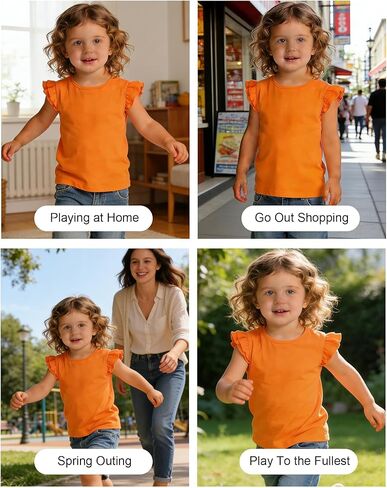 Toddler Girl Shirts Ruffle Sleeves Soft Cotton Tops Baby Tee Casual Plain Girls Tshirts Kids Clothes 2-5T in Kuwait