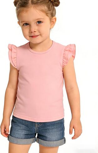 Toddler Girl Shirts Ruffle Sleeves Soft Cotton Tops Baby Tee Casual Plain Girls Tshirts Kids Clothes 2-5T in Kuwait