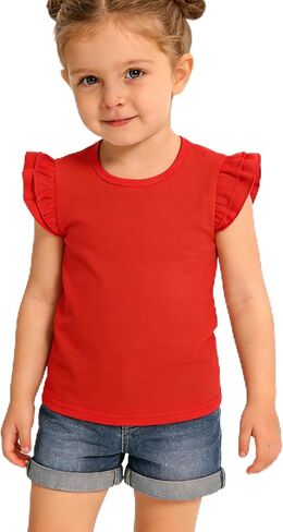 Toddler Girl Shirts Ruffle Sleeves Soft Cotton Tops Baby Tee Casual Plain Girls Tshirts Kids Clothes 2-5T in Kuwait