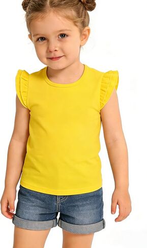 Toddler Girl Shirts Ruffle Sleeves Soft Cotton Tops Baby Tee Casual Plain Girls Tshirts Kids Clothes 2-5T in Kuwait