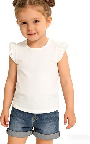 Toddler Girl Shirts Ruffle Sleeves Soft Cotton Tops Baby Tee Casual Plain Girls Tshirts Kids Clothes 2-5T in Kuwait