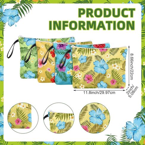 4 Pack Hawaiian Wet Dry Bags for Swimsuit Travel Beach Diaper Bag Waterproof Makeup Zipper Pouch with Handle Hawaii Flower Palm Leaves Cosmetic Toiletry Pouch for Women Gifts, Pool, Gym in Kuwait