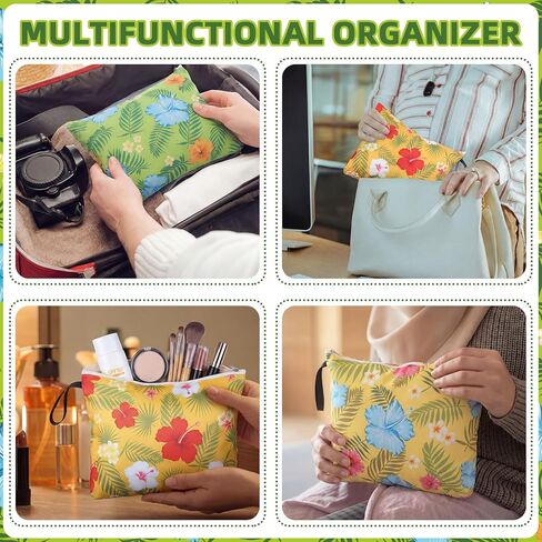 4 Pack Hawaiian Wet Dry Bags for Swimsuit Travel Beach Diaper Bag Waterproof Makeup Zipper Pouch with Handle Hawaii Flower Palm Leaves Cosmetic Toiletry Pouch for Women Gifts, Pool, Gym in Kuwait
