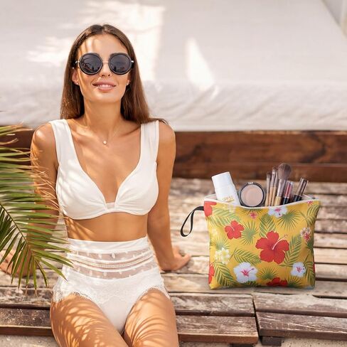 4 Pack Hawaiian Wet Dry Bags for Swimsuit Travel Beach Diaper Bag Waterproof Makeup Zipper Pouch with Handle Hawaii Flower Palm Leaves Cosmetic Toiletry Pouch for Women Gifts, Pool, Gym in Kuwait