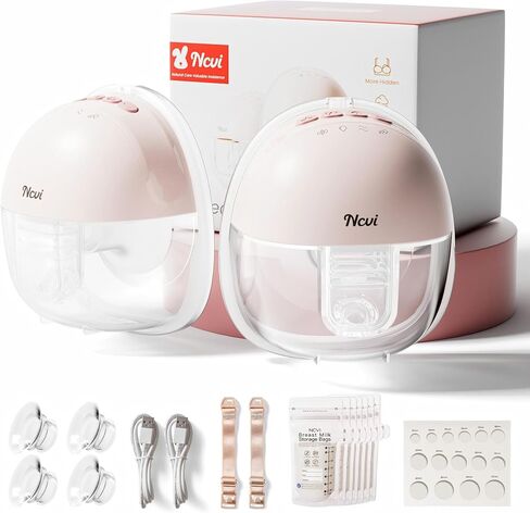 NCVI Wearable Breast Pump 8111, Hands Free Breastfeeding Pump, Wireless Portable Milk Pump with Strong Suction, 4 Modes & 9 Levels, Ultra-Quiet Discreet Pump, 21/24mm Flanges, 2 Pack (Pink) in Kuwait