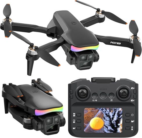 F417PRO Drone with Camera 1080P for Adults Kids, Mini Drone with Screen, Adult Drone, Dual 90° Lens, LED Lights, Optical Flow, Modular Battery, Beginner Drone, One Key Start, Headless, 3D Flip, Case in Kuwait