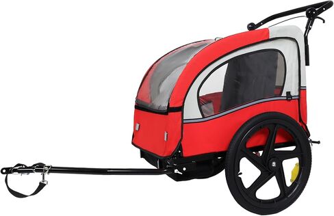2-in-1 Double 2 Seat with 5-Point Safety Harnesses Bicycle Bike Trailer Jogger Stroller for Kids Children Foldable Collapsible w/Pivot Front Wheel, Storage Bag in Kuwait