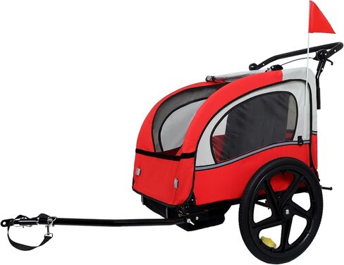 2-in-1 Double 2 Seat with 5-Point Safety Harnesses Bicycle Bike Trailer Jogger Stroller for Kids Children Foldable Collapsible w/Pivot Front Wheel, Storage Bag in Kuwait