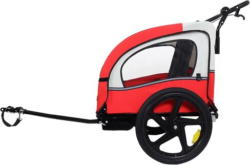2-in-1 Double 2 Seat with 5-Point Safety Harnesses Bicycle Bike Trailer Jogger Stroller for Kids Children Foldable Collapsible w/Pivot Front Wheel, Storage Bag in Kuwait