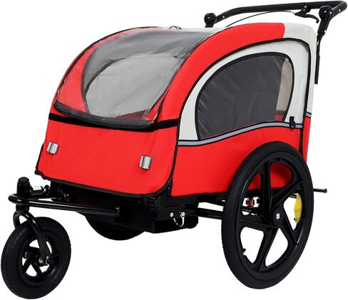 2-in-1 Double 2 Seat with 5-Point Safety Harnesses Bicycle Bike Trailer Jogger Stroller for Kids Children Foldable Collapsible w/Pivot Front Wheel, Storage Bag in Kuwait