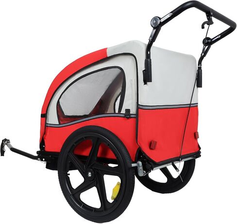 2-in-1 Double 2 Seat with 5-Point Safety Harnesses Bicycle Bike Trailer Jogger Stroller for Kids Children Foldable Collapsible w/Pivot Front Wheel, Storage Bag in Kuwait