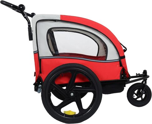 2-in-1 Double 2 Seat with 5-Point Safety Harnesses Bicycle Bike Trailer Jogger Stroller for Kids Children Foldable Collapsible w/Pivot Front Wheel, Storage Bag in Kuwait
