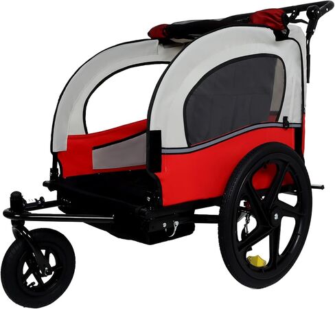 2-in-1 Double 2 Seat with 5-Point Safety Harnesses Bicycle Bike Trailer Jogger Stroller for Kids Children Foldable Collapsible w/Pivot Front Wheel, Storage Bag in Kuwait