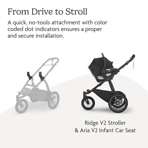 عربة الركض UPPAbaby Ridge V2 All-Terrain ذات 3 عجلات + نظام السفر لمقعد السيارة للرضع Aria V2 - مجموعة عربة الأطفال حديثي الولادة إلى الأطفال الصغار، قاعدة مقعد السيارة متضمنة، إطارات غير مسطحة - جيمس + جيك (أسود) in Kuwait