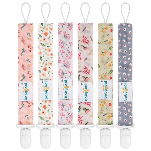 babygoal Floral Pacifier Clips, 6 Pack Binky Paci Holder Clips Leashes Fits for Most Baby Pacifiers and Binkies in Kuwait