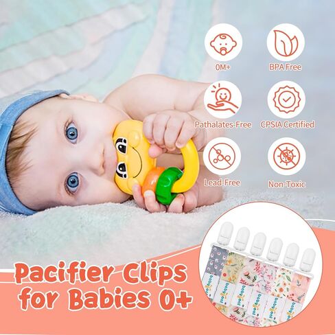 babygoal Floral Pacifier Clips, 6 Pack Binky Paci Holder Clips Leashes Fits for Most Baby Pacifiers and Binkies in Kuwait