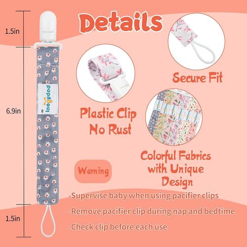 babygoal Floral Pacifier Clips, 6 Pack Binky Paci Holder Clips Leashes Fits for Most Baby Pacifiers and Binkies in Kuwait