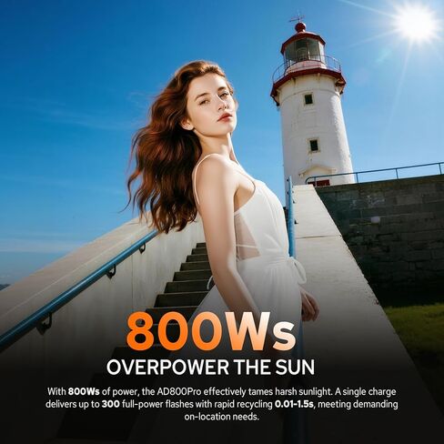 Godox AD800 Pro AD800Pro فلاش ستروب خارجي، محمول 800Ws 2.4G TTL 1/8000 HSS Monolight، إعادة تدوير 0.01-1.5s، مصباح تشكيل LED 40W، GODOX AD 800 Pro مع بطارية قابلة للشحن وحامل بوينز in Kuwait