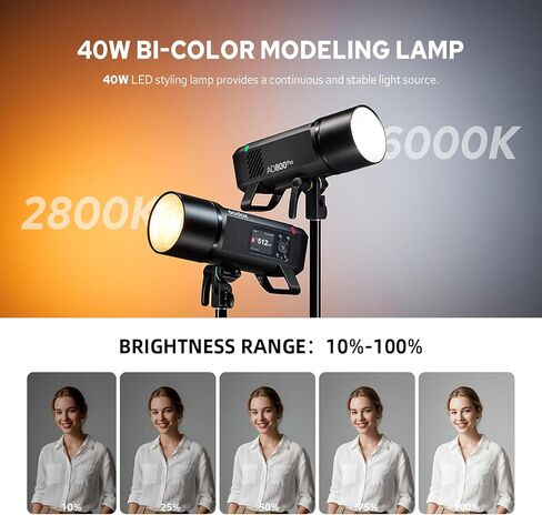 Godox AD800 Pro AD800Pro فلاش ستروب خارجي، محمول 800Ws 2.4G TTL 1/8000 HSS Monolight، إعادة تدوير 0.01-1.5s، مصباح تشكيل LED 40W، GODOX AD 800 Pro مع بطارية قابلة للشحن وحامل بوينز in Kuwait