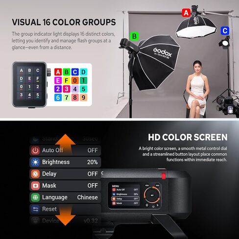 Godox AD800 Pro AD800Pro فلاش ستروب خارجي، محمول 800Ws 2.4G TTL 1/8000 HSS Monolight، إعادة تدوير 0.01-1.5s، مصباح تشكيل LED 40W، GODOX AD 800 Pro مع بطارية قابلة للشحن وحامل بوينز in Kuwait