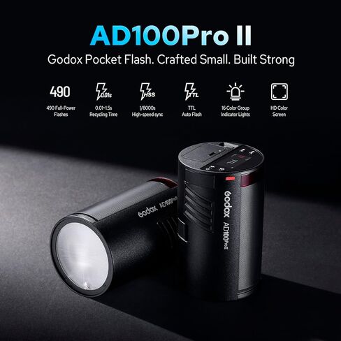 Godox AD100 Pro II AD100ProII جيب فلاش ستروب، 100Ws 2.4G TTL Strobe Light HSS 1/8000s، مزامنة بلمسة واحدة مع X3/X3Pro، بطارية ليثيوم أيون 2850 مللي أمبير، 490 ومضة طاقة كاملة، 10 مستويات سطوع in Kuwait