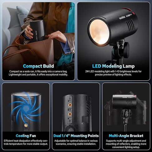 Godox AD100 Pro II AD100ProII جيب فلاش ستروب، 100Ws 2.4G TTL Strobe Light HSS 1/8000s، مزامنة بلمسة واحدة مع X3/X3Pro، بطارية ليثيوم أيون 2850 مللي أمبير، 490 ومضة طاقة كاملة، 10 مستويات سطوع in Kuwait