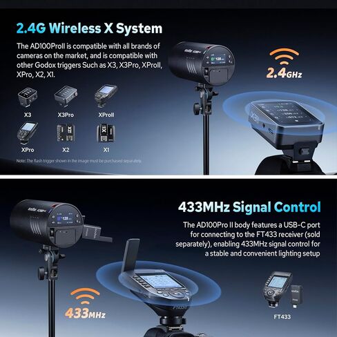 Godox AD100 Pro II AD100ProII جيب فلاش ستروب، 100Ws 2.4G TTL Strobe Light HSS 1/8000s، مزامنة بلمسة واحدة مع X3/X3Pro، بطارية ليثيوم أيون 2850 مللي أمبير، 490 ومضة طاقة كاملة، 10 مستويات سطوع in Kuwait