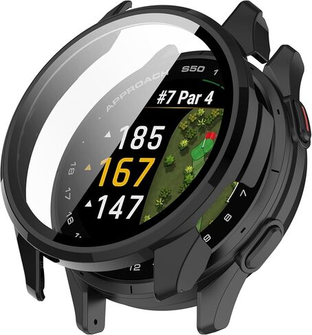 جراب واقي شاشة مناسب لـ Garmin Approach S50، غطاء ممتص للصدمات مطلي بالكمبيوتر الصلب بتغطية كاملة وإطار من الزجاج المقوى لساعة Garmin Approach S50 الذكية (أبيض) in Kuwait