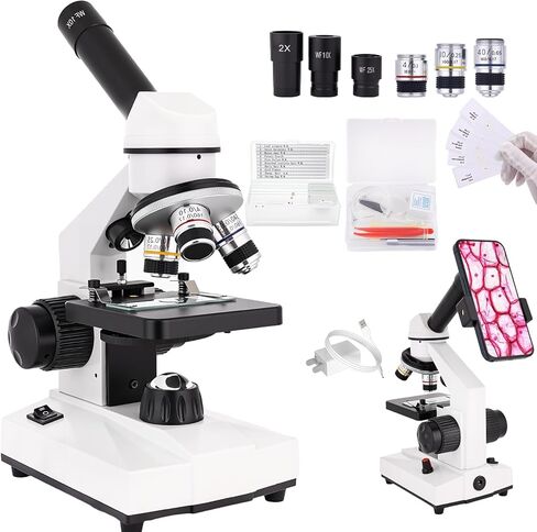 Compound Microscope, 2000x Magnification, with Smartphone Adapter, Slide Set, Dual LED Illumination System, Adult Microscope, Suitable for Beginners and Laboratory use (Monocular Microscope) in Saudi Arabia