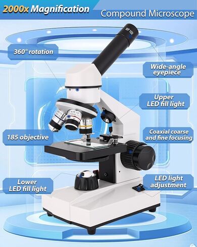 Compound Microscope, 2000x Magnification, with Smartphone Adapter, Slide Set, Dual LED Illumination System, Adult Microscope, Suitable for Beginners and Laboratory use (Monocular Microscope) in Saudi Arabia