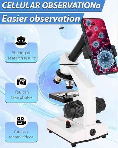 Compound Microscope, 2000x Magnification, with Smartphone Adapter, Slide Set, Dual LED Illumination System, Adult Microscope, Suitable for Beginners and Laboratory use (Monocular Microscope) in Saudi Arabia