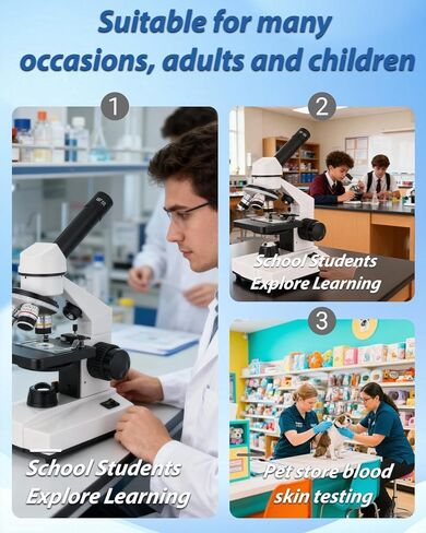 Compound Microscope, 2000x Magnification, with Smartphone Adapter, Slide Set, Dual LED Illumination System, Adult Microscope, Suitable for Beginners and Laboratory use (Monocular Microscope) in Saudi Arabia