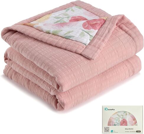 Muslin Baby Blanket Neutral - 100% Cotton Soft Toddler Blanket for Daycare - Reversible Lightweight Crib Bedding for Stroller & Travel 47"x47" (Leaf Garden) in Saudi Arabia