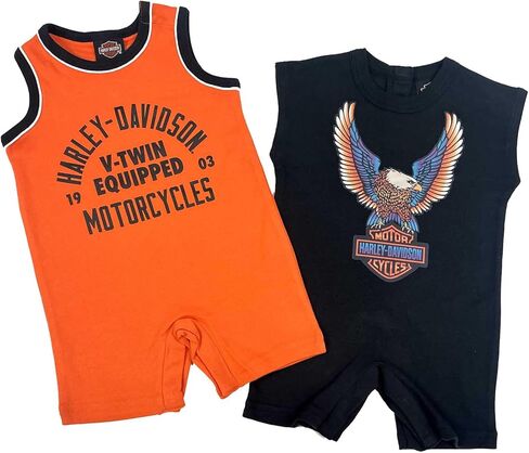 Harley-Davidson Baby Boys' 2-Pack Newborn Eagle Romper Set, Orange/Black in Kuwait