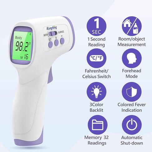 No-Touch Forehead Thermometer for Adults and Kids, Digital Thermometers with Fever Alarm, 3 Backlit and 32 Memories Fast Accurate Results, Easy for All Ages, Basal Thermometer in Kuwait