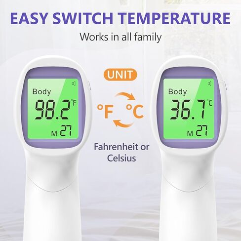 No-Touch Forehead Thermometer for Adults and Kids, Digital Thermometers with Fever Alarm, 3 Backlit and 32 Memories Fast Accurate Results, Easy for All Ages, Basal Thermometer in Kuwait