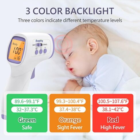 No-Touch Forehead Thermometer for Adults and Kids, Digital Thermometers with Fever Alarm, 3 Backlit and 32 Memories Fast Accurate Results, Easy for All Ages, Basal Thermometer in Kuwait