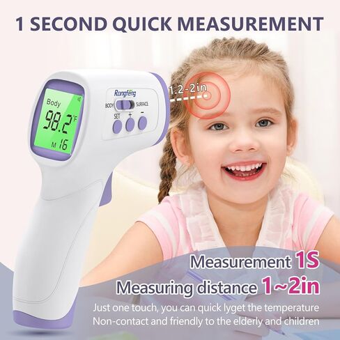 No-Touch Forehead Thermometer for Adults and Kids, Digital Thermometers with Fever Alarm, 3 Backlit and 32 Memories Fast Accurate Results, Easy for All Ages, Basal Thermometer in Kuwait