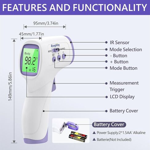 No-Touch Forehead Thermometer for Adults and Kids, Digital Thermometers with Fever Alarm, 3 Backlit and 32 Memories Fast Accurate Results, Easy for All Ages, Basal Thermometer in Kuwait