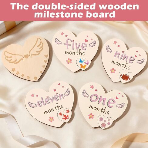 7pcs Baby Monthly Milestone Board Set with Hello World Sign & First Holiday Board, Wooden Baby Milestone Markers 1-12 Months, Newborn Photo Prop, Baby Announcement Sign for Boy Girl Shower Gift in Kuwait